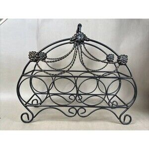 Vintage Mid‎ Century Metal 4 Bottle  Wine Rack Countertop Stand w/ Handle